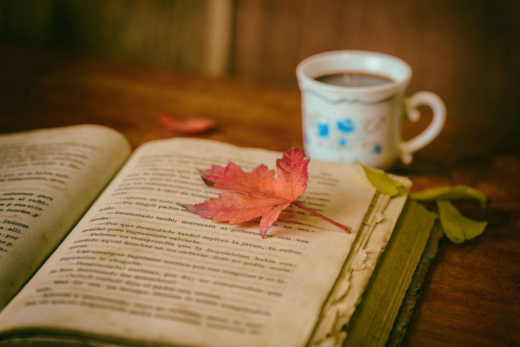 Buch mit Blatt und Kaffeetasse Für Impressum againstdepression gegen depression
